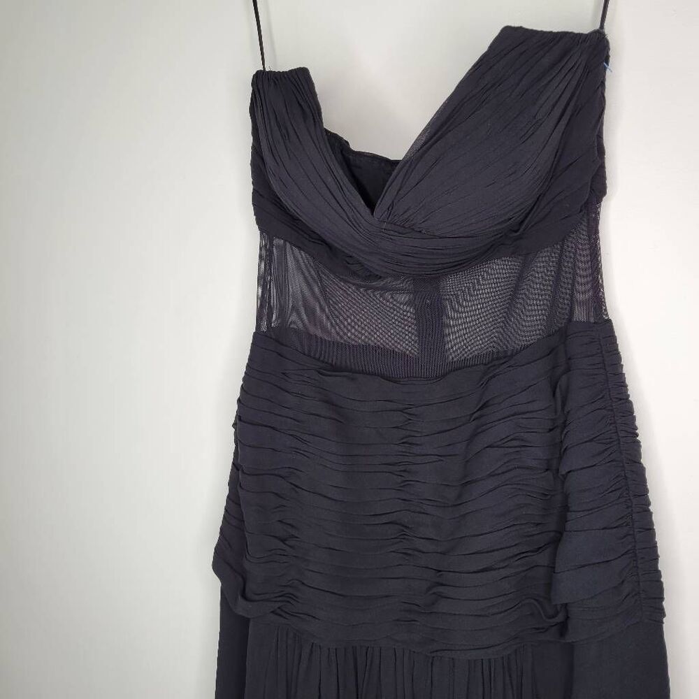 Vintage 100% Silk Strapless Evening Gown Black Caché Mesh Waist 8